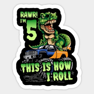 5 Years Old Boy Birthday Dinosaur Trex Monster Truck Sticker